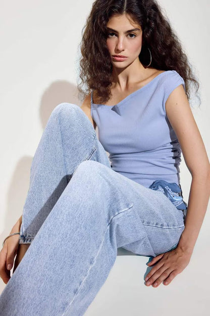 Asymmetric Crepe One Shoulder Tank Top - -