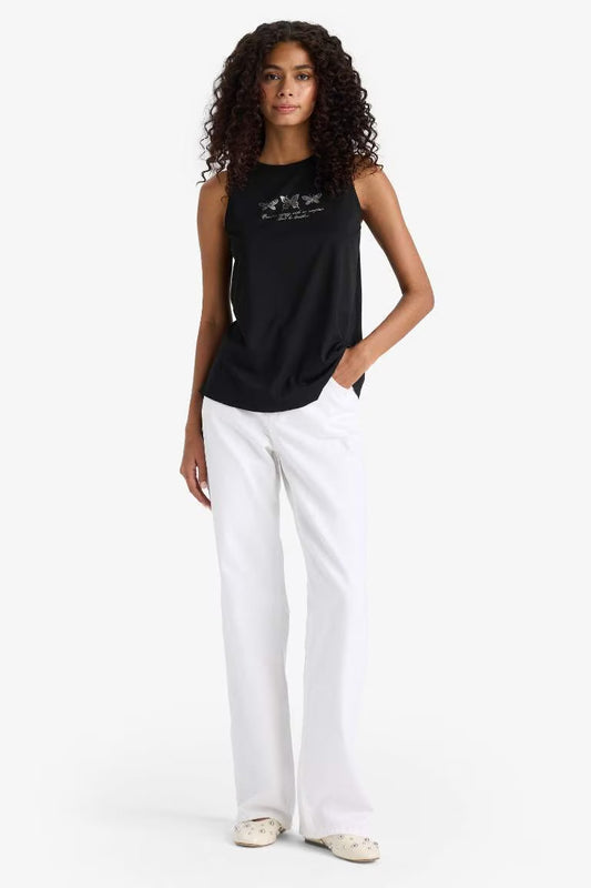 Relax Fit Printed Crew Neck Tank Top - -