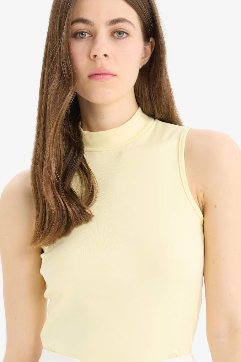 Slim Fit Half Turtleneck Tank Top - - Yellow