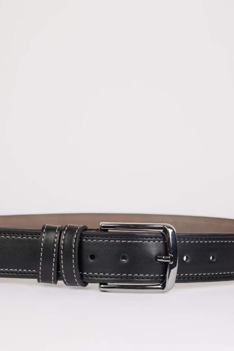 Man Rectangle Clasp Faux Leather Denim Belt - -
