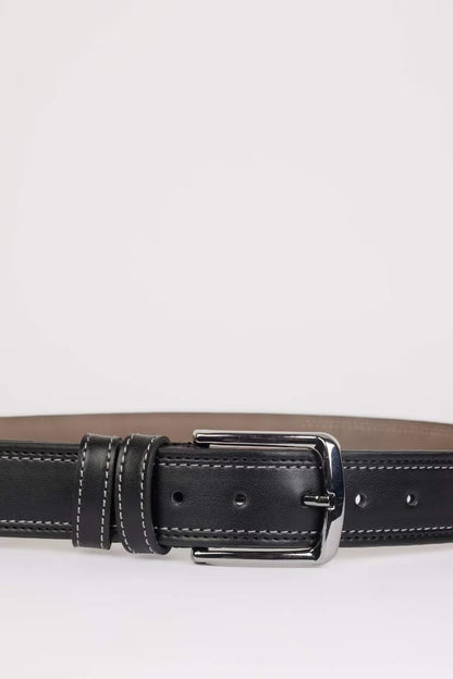 Man Rectangle Clasp Faux Leather Denim Belt - -