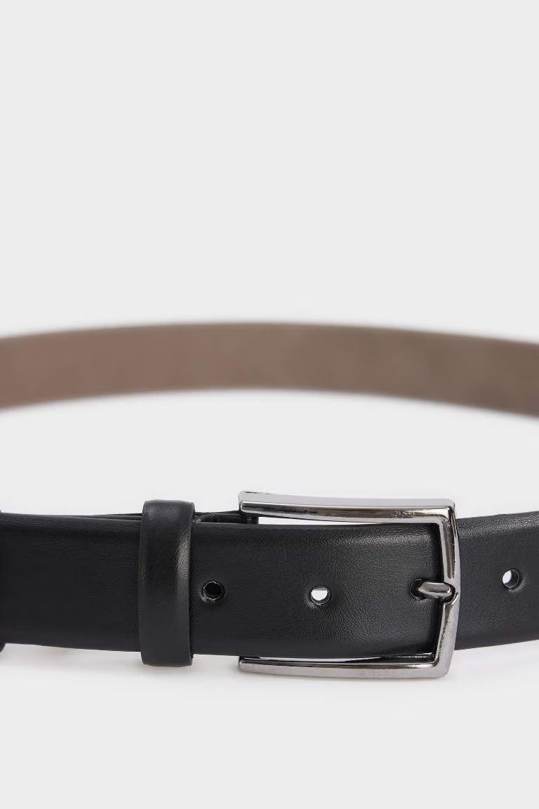 Man Rectangle Clasp Faux Leather Belt - - Black