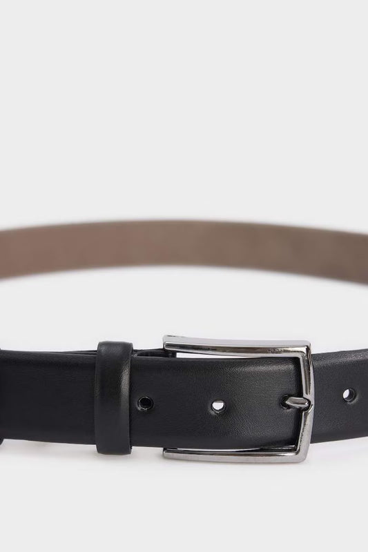 Man Rectangle Clasp Faux Leather Belt - - Black