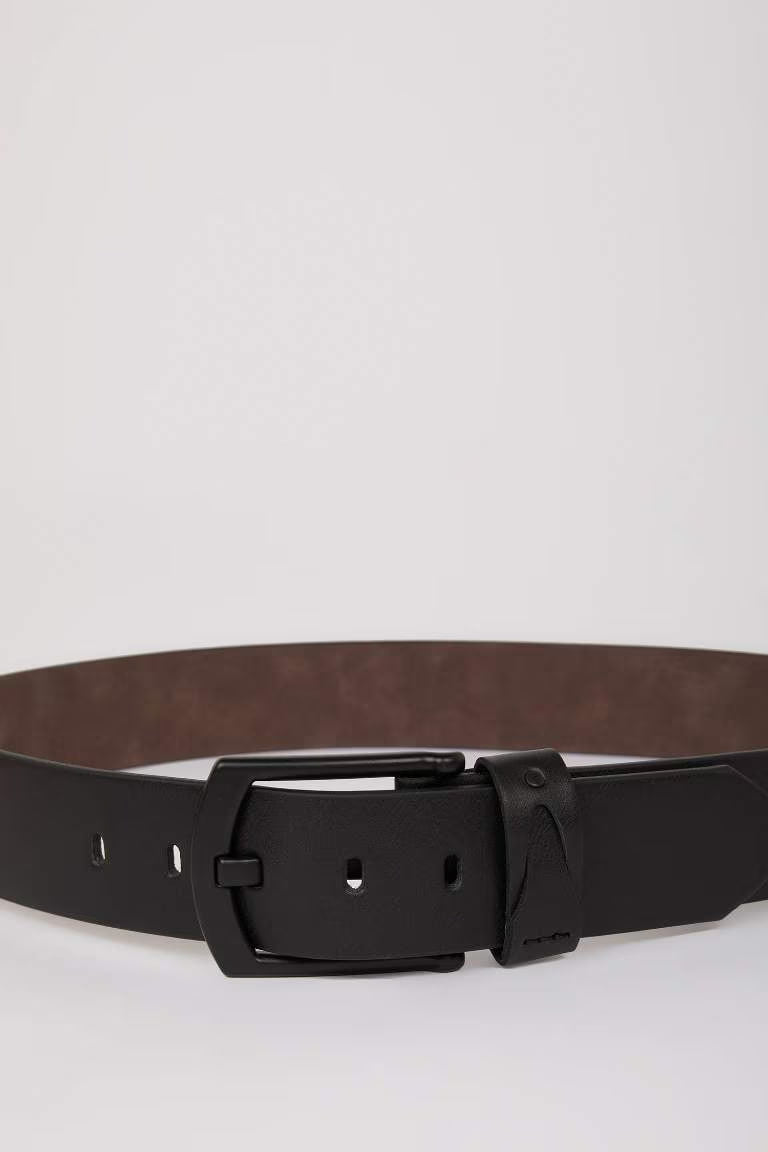 Man Rectangle Clasp Faux Leather Denim Belt - - Black