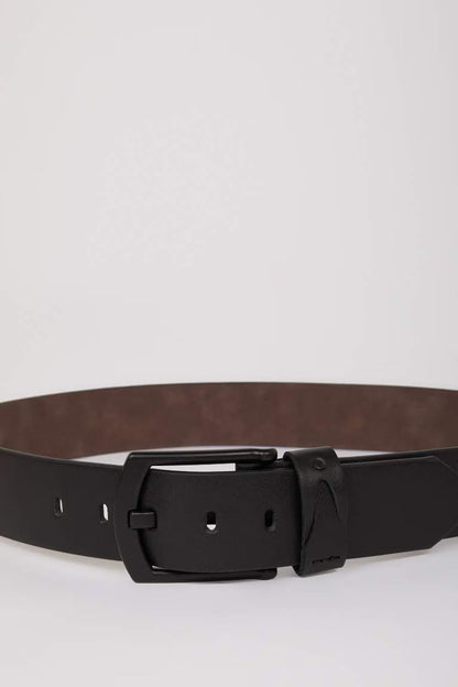 Man Rectangle Clasp Faux Leather Denim Belt - - Black