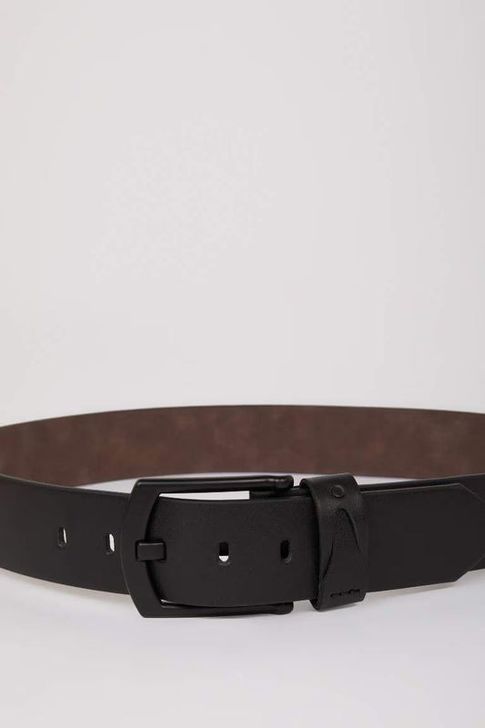 Man Rectangle Clasp Faux Leather Denim Belt - - Black