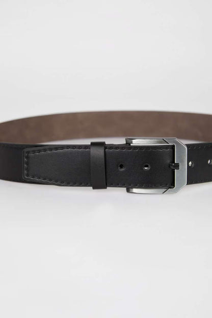 Man Rectangle Clasp Faux Leather Denim Belt - - Black