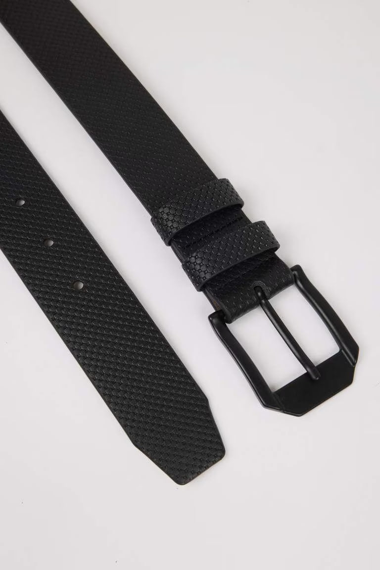 Man Rectangle Clasp Faux Leather Belt - -