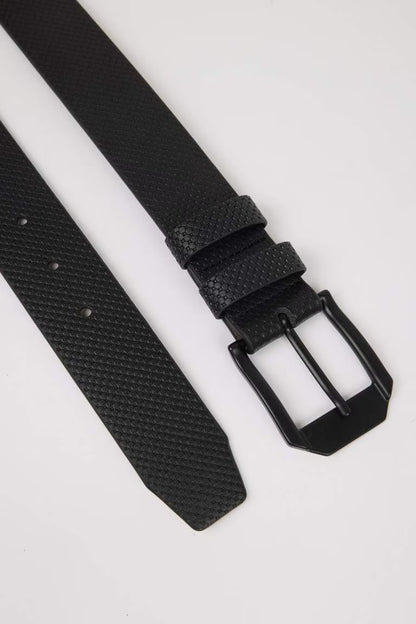 Man Rectangle Clasp Faux Leather Belt - -