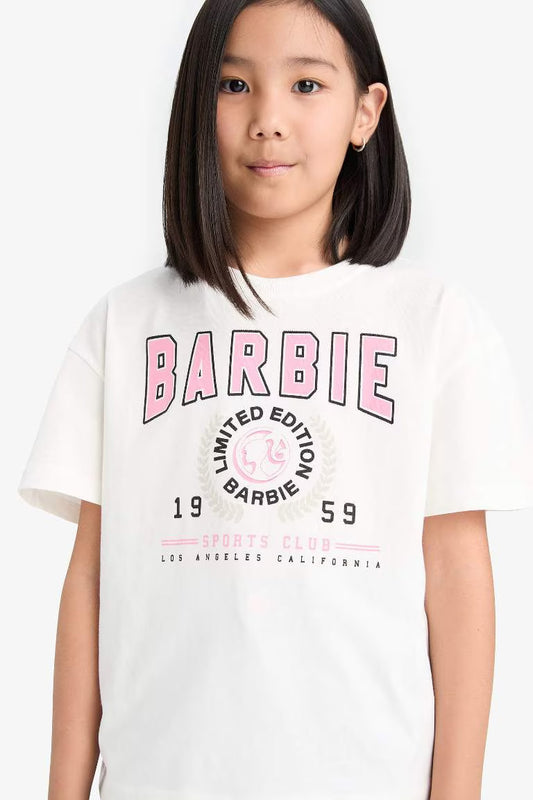 Girl Barbie Relax Fit Crew Neck Short Sleeve T-Shirt - - Ecru