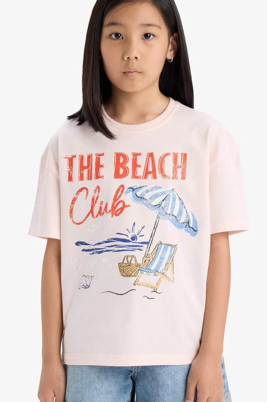 Girl Relax Fit Crew Neck Short Sleeve T-Shirt - - Pink