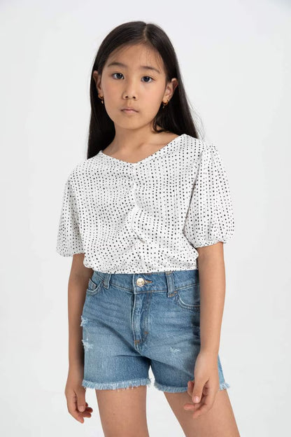 Girl Relax Fit Crinkle Fabric T-Shirt - - Ecru