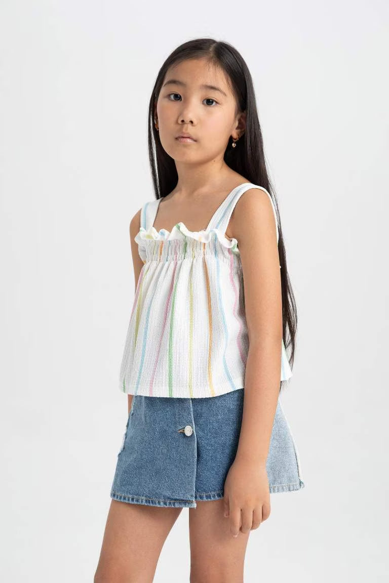 Girl Relax Fit Striped Tank Top - - Ecru