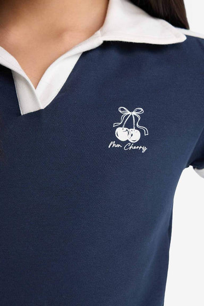 Girl Slim Fit Fruit Printed Polo Shirt - -