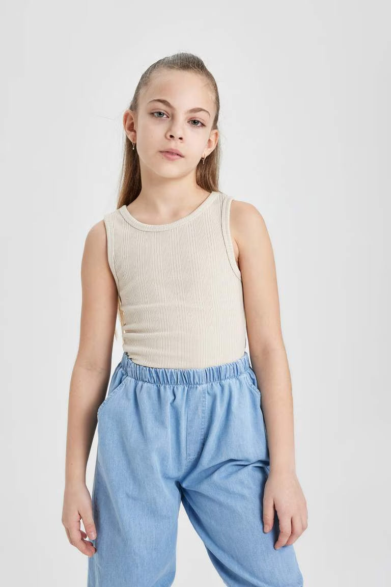 Girl Slim Fit Basic Camisole Tank Top - - stone