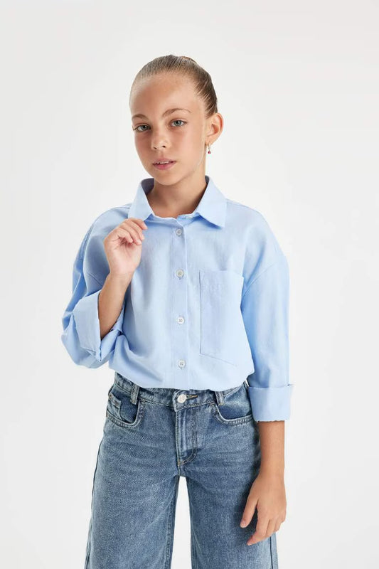 Girl Oversize Fit Poplin Long Sleeve School Shirt - -