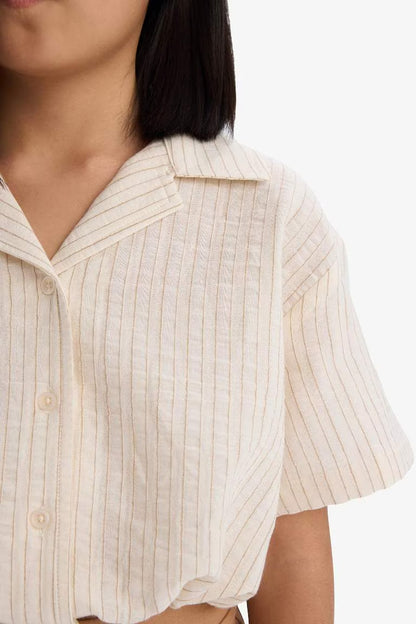 Girl Muslin Short Sleeve Crop Shirt - -