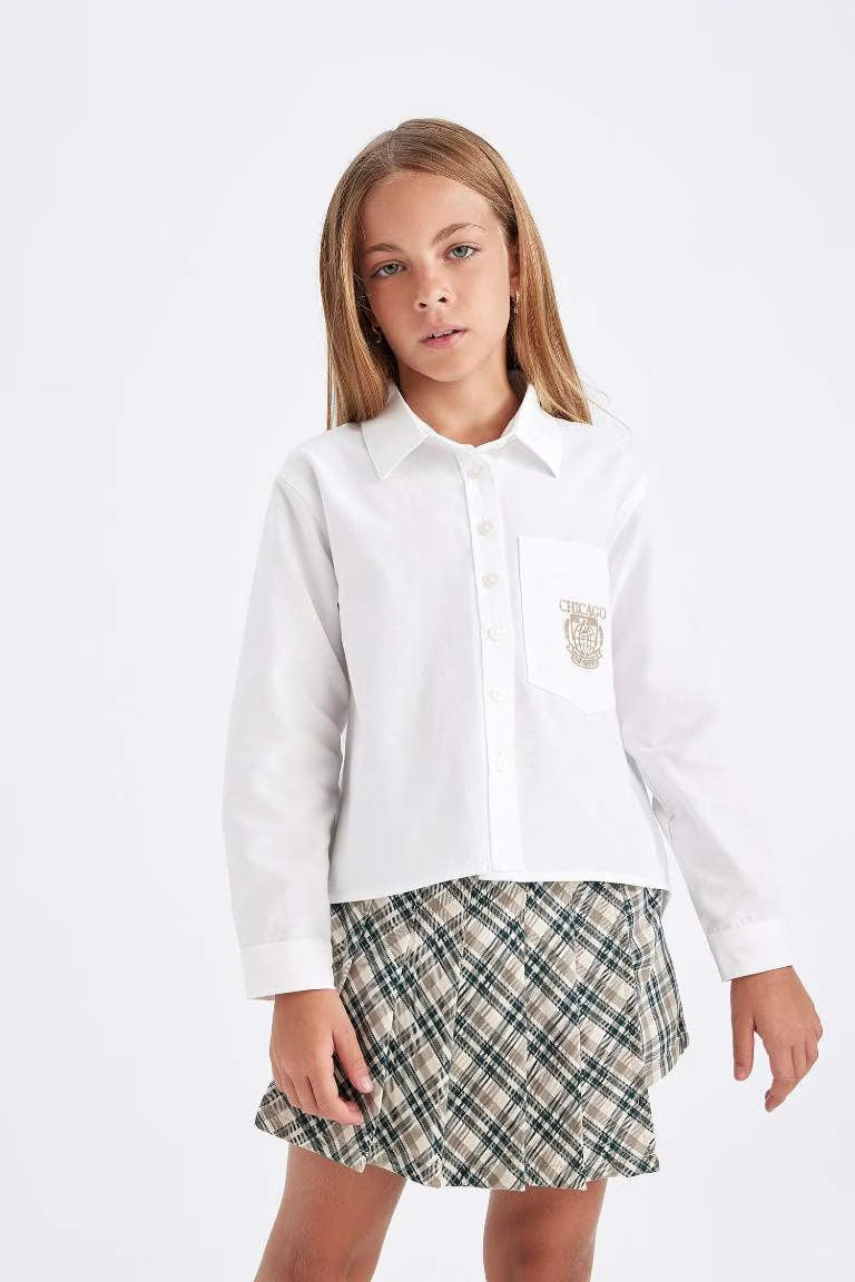 Girl Oversize Fit Poplin White School Shirt - -