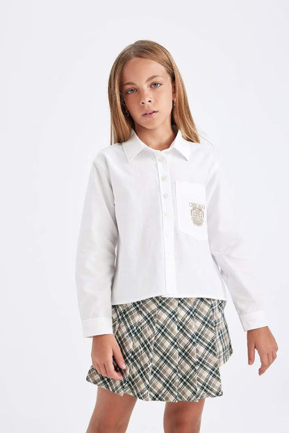 Girl Oversize Fit Poplin White School Shirt - -