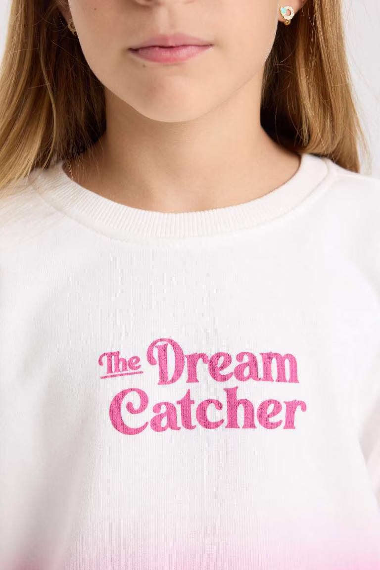 Girl Oversize Fit Crew Neck Printed Sweatshirt - -