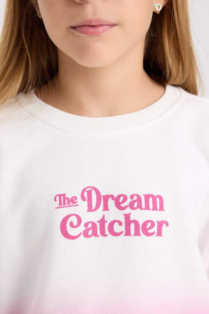 Girl Oversize Fit Crew Neck Printed Sweatshirt - -
