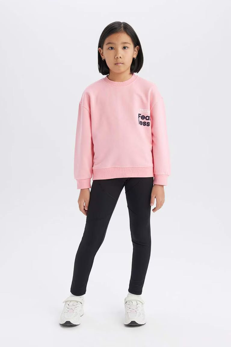 Girl Relax Fit Crew Neck Back Printed Sweatshirt - -