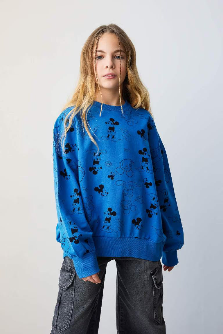 Girl Disney Mickey & Minnie Oversize Fit Sweatshirt - - Blue