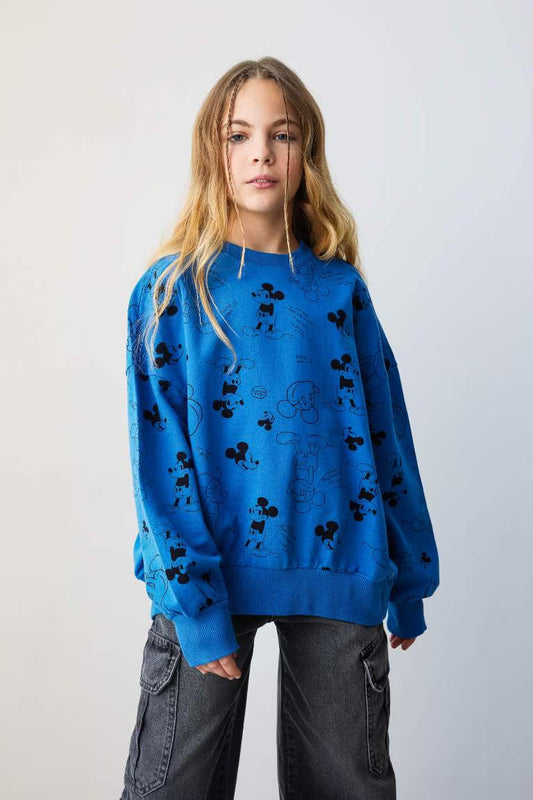 Girl Disney Mickey & Minnie Oversize Fit Sweatshirt - - Blue