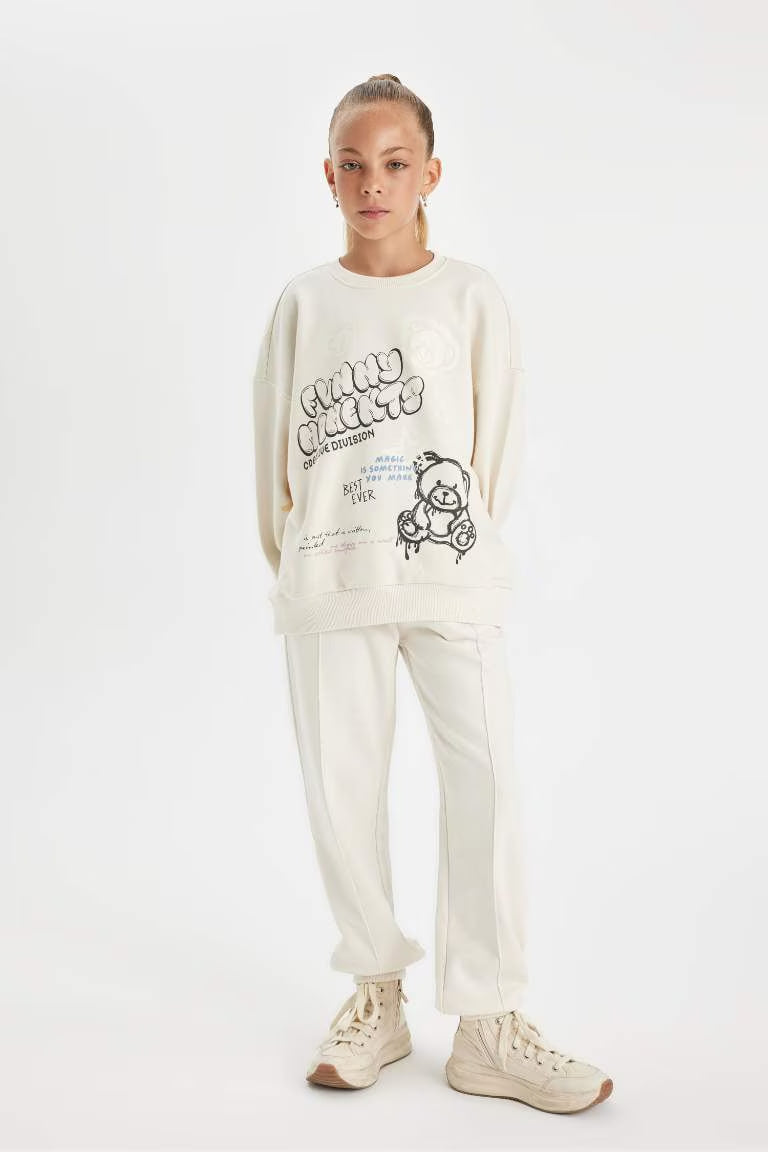 Girl Oversize Fit Printed Sweatshirt - -