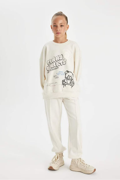 Girl Oversize Fit Printed Sweatshirt - -