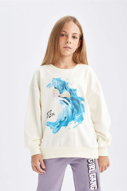 Girl Frozen Relax Fit Crew Neck Sweatshirt - -