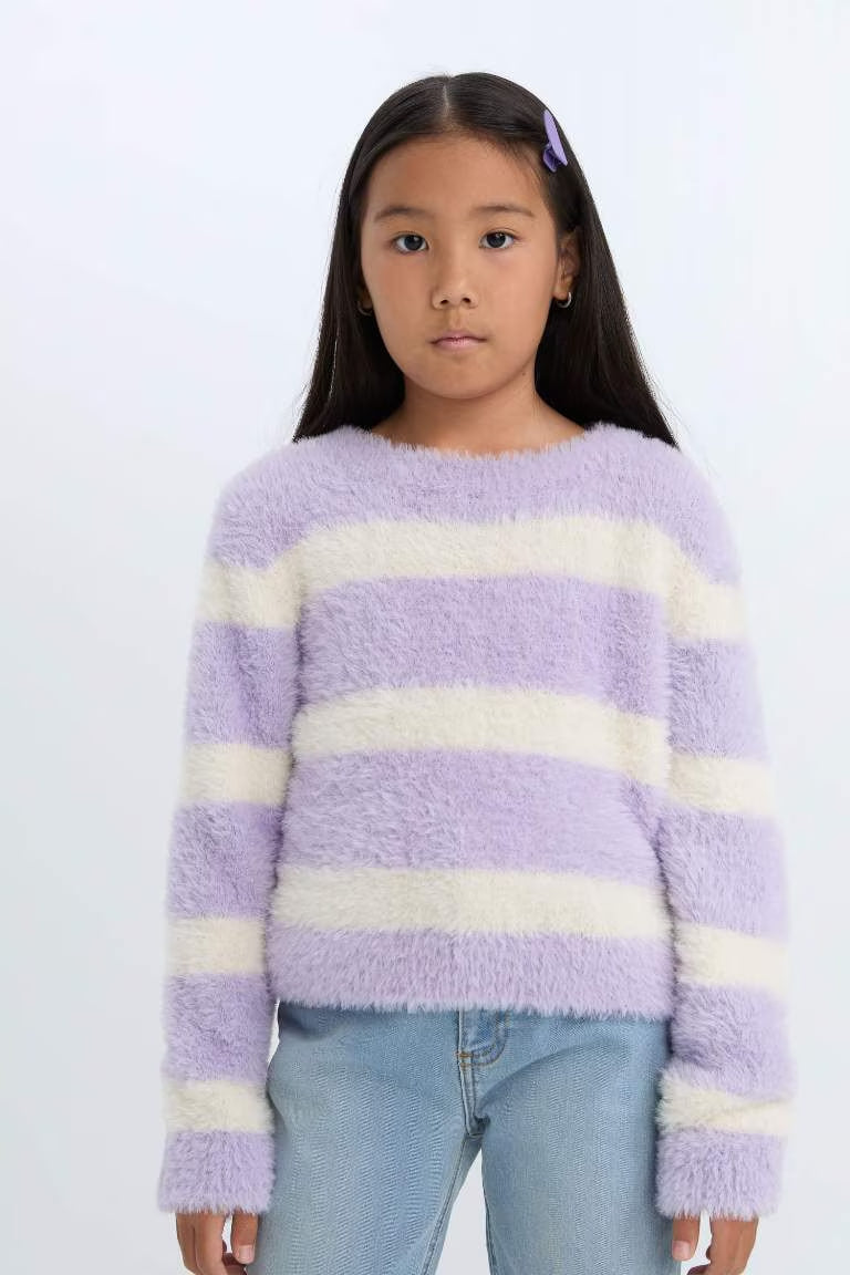 Girl Crew Neck Striped Pullover - -