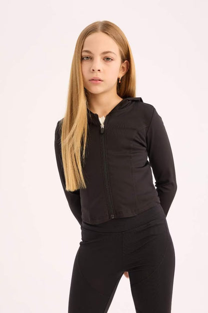 Slim Fit Hooded Cardigan - - Black