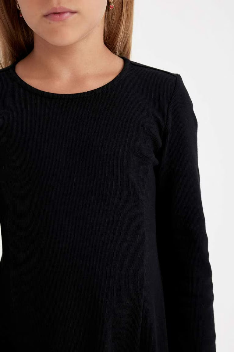 Baby Girl Black Basic Crew Neck Ribbed Camisole Dress - -