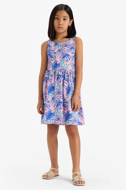 Girl Patterned Sleeveless Dress - - Pink
