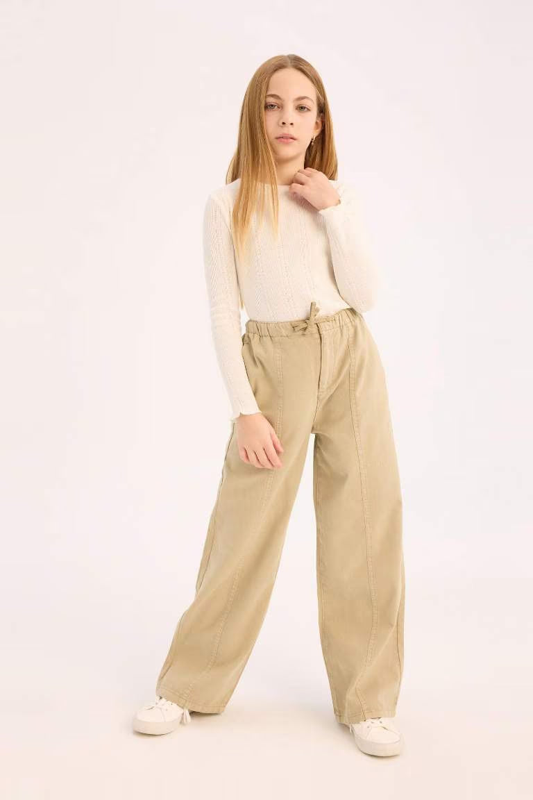 Girl Cotton Wide Leg Trousers - -