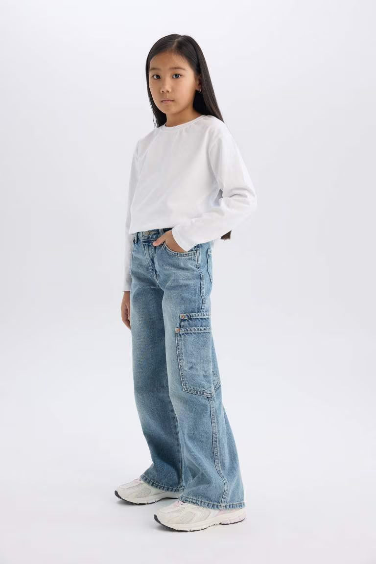 Girl Parachute Jogger Leg Cotton Cargo Pants - -