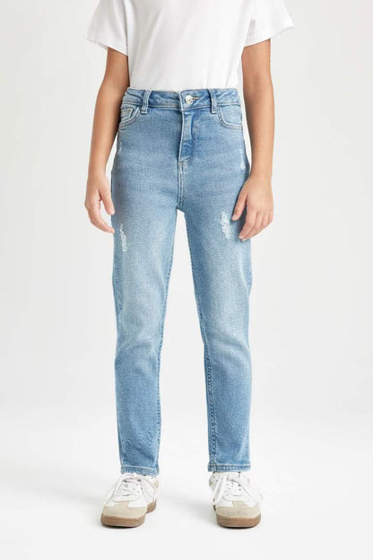 Girl Skinny Fit Ripped Detailed Pocketed Jeans - - sky