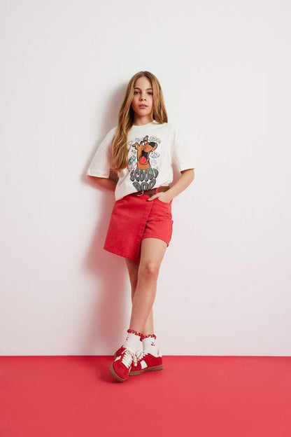 Girl Red Gabardine Skirt - - Red