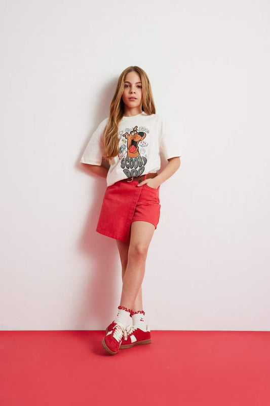 Girl Red Gabardine Skirt - - Red