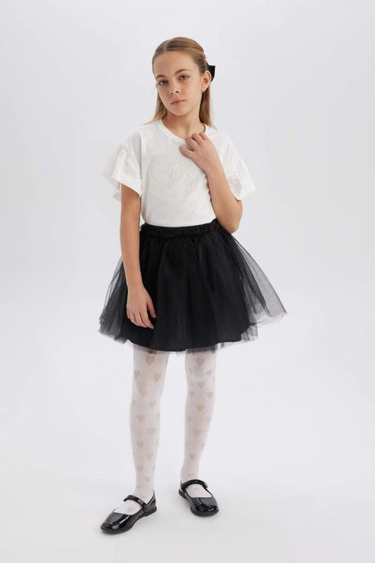 Girl Flexible Waist Tutu Skirt - - Black
