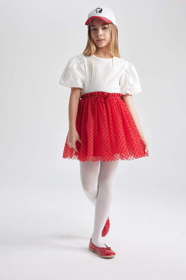 Girl Regular Fit Knitted Skirt - - Red