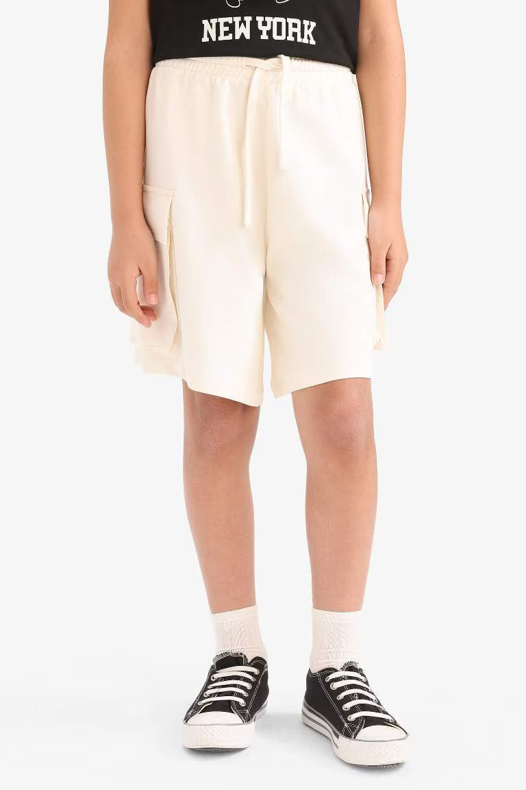 Girl Cargo Fit Sweatshirt Fabric Shorts - - Ecru