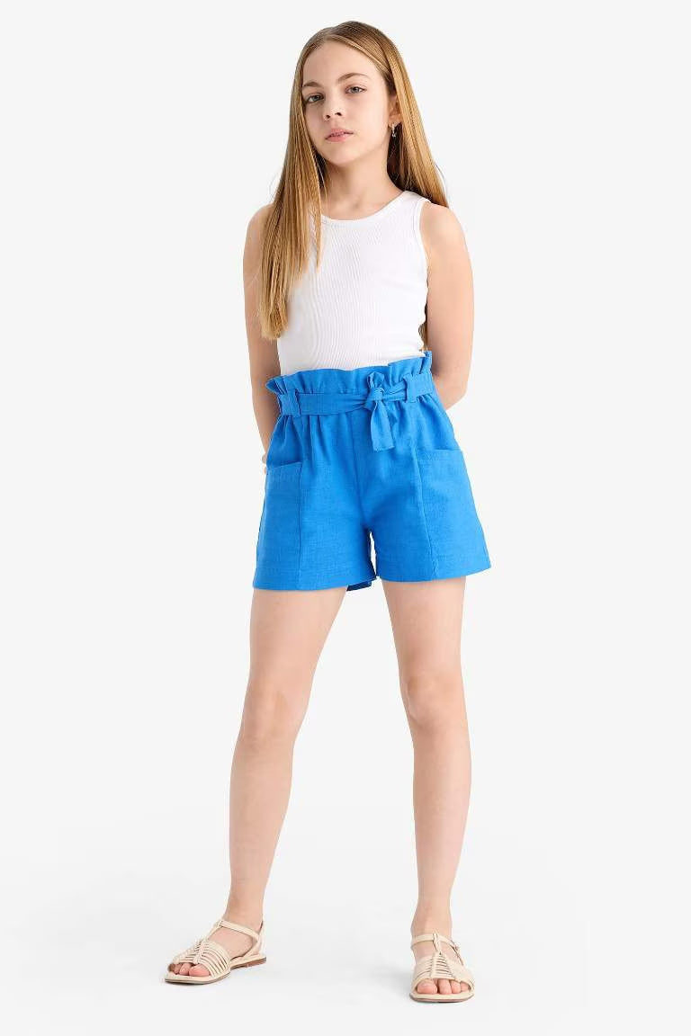 Girl Ripped Detailed Denim Shorts - - Blue