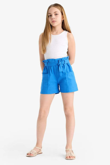 Girl Ripped Detailed Denim Shorts - - Blue