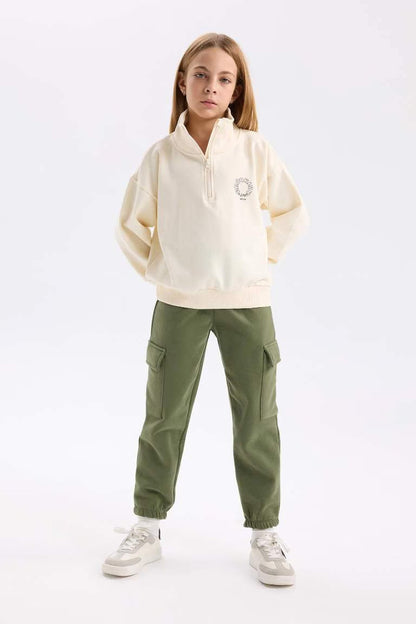Girl Elastic Waist Leg Cargo Sweatpants - -