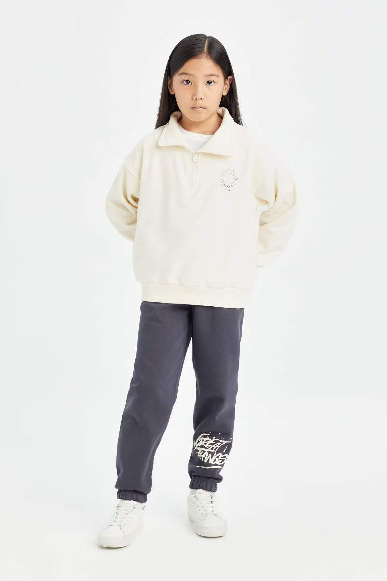 Girl Printed Elastic Waist Jogger Sweatpants - - anthracite