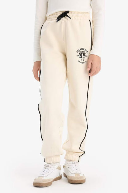 Girl Elastic Waist Printed Cotton Jogger Sweatpants - -