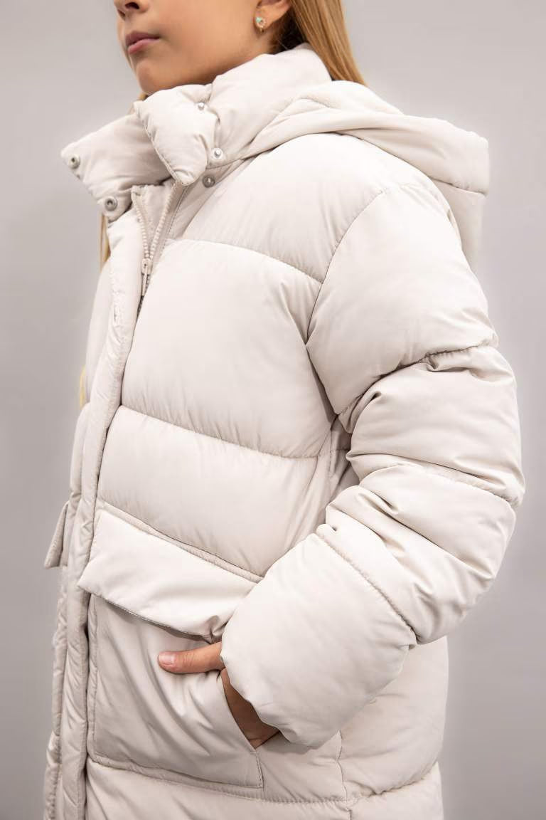 Girl Hooded Fleece Lined Waterproof Puffer Jacket - -