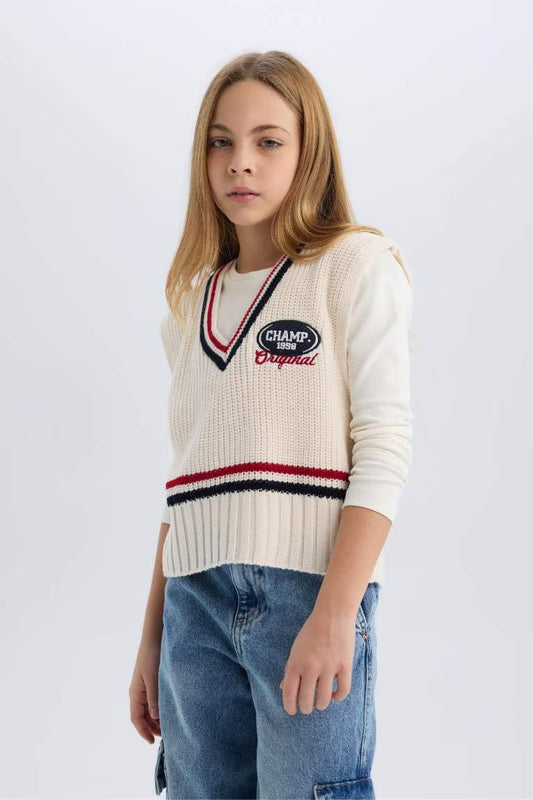Girl Sweater Vest - - Ecru